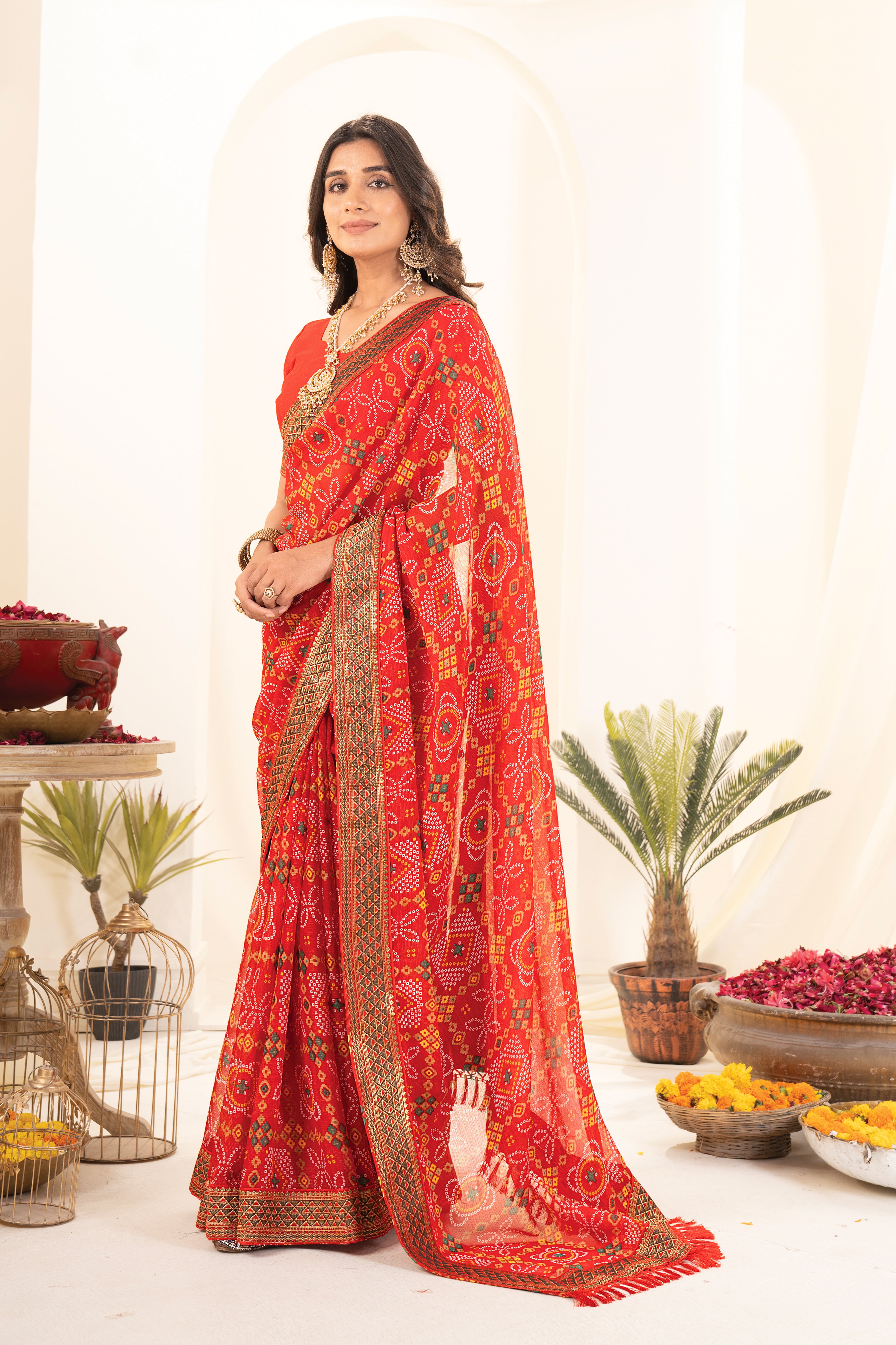 Regal Red Bandhani Georgette Saree